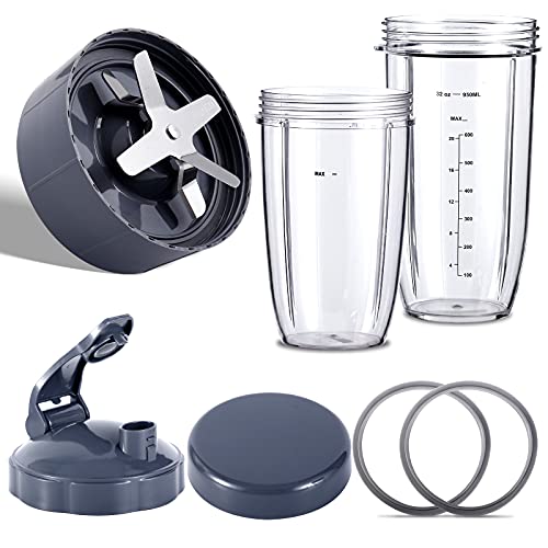 Austauschbare Extraktorklinge, 680 ml/907 ml, wiederverschließbare Becher, kompatibel mit NutriBullet 900 W/600 W Serie Entsafter Ersatzteile Zubehör (7 Stück) von BSSN