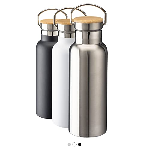 BSSTORE Thermo-Trinkflasche, Stahl, 500 ml, wiederverwendbar, mit Schraubverschluss aus Bambus und Doppelwand, isoliert für Sport, Fitnessstudio, Reisen von BSSTORE