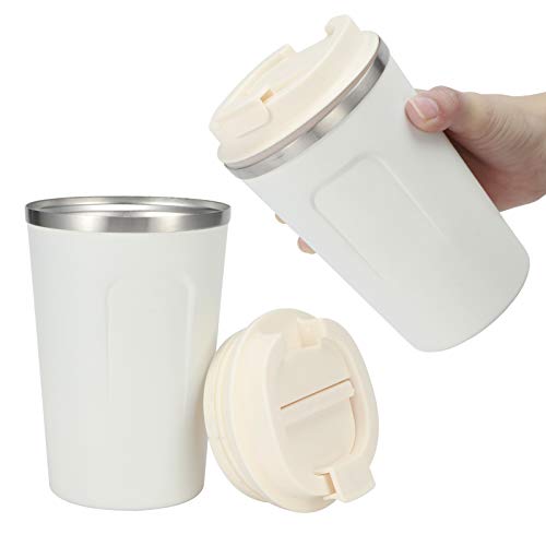 BSTCAR 380ml Edelstahl-Vakuum-Kaffeetasse mit Kaffeefilter, Teetassen vakuumisolierte Wasser-Kaffeebecher für Zuhause Büro Reisen (Weiß) von BSTCAR