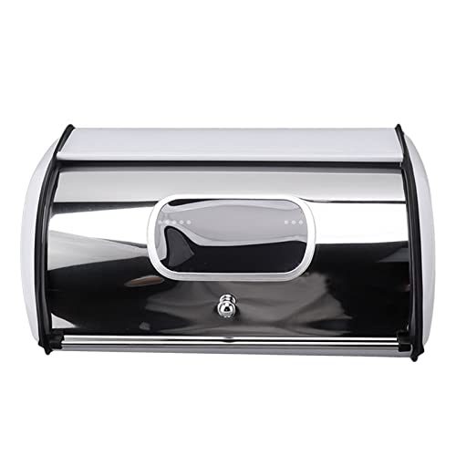 BSTCAR Brotkasten Edelstahl Brotkasten mit kleinem Fenster, Küchenarbeitsplatte Brot Aufbewahrungsbox Roll Top Brotkasten 34,5x23x14,5cm (Weiß) von BSTCAR