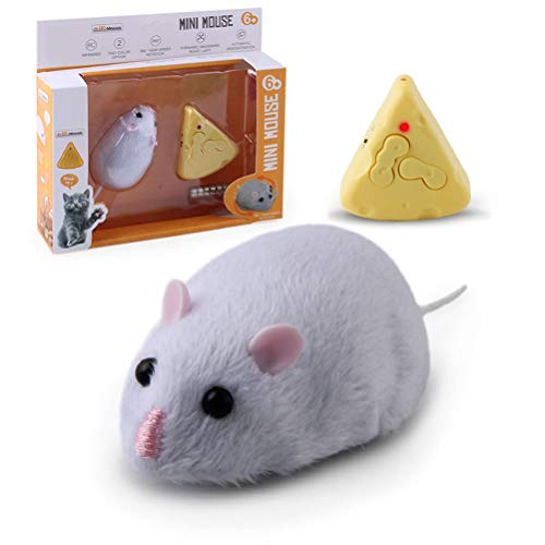 BSTCAR Fernbedienung Maus für Katzen, RC Katzenspielzeug Simulation Plüsch Ratte mit Käse Fernbedienung, Fernbedienung Katze Mäuse Spielzeug, Neuheit Geschenke von BSTCAR
