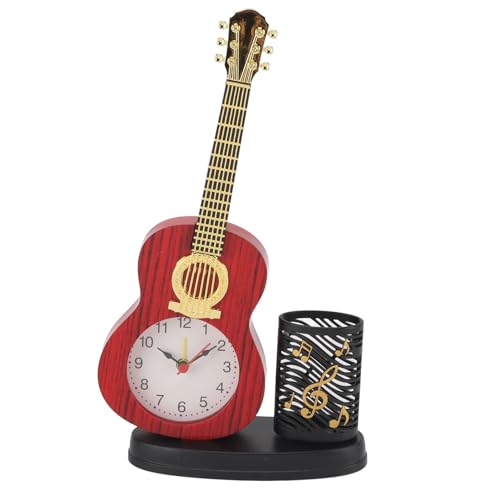 BSTCAR Gitarrenuhr mit Stifthalter,Retro Tischuhr Dekorative Schreibtischuhr Stifthalter und Bleistiftspitzer Haus/Büro/Schreibtisch/Dekoration von BSTCAR
