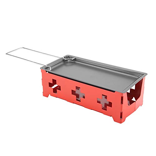 BSTCAR Käse Raclette Backtafel Anti-Stick Mini Rotaster Backtafel Herd Set für Käse, Fleisch, Fisch und Gemüse (Stahl griff Set, roter Herd Gestell Backblech) von BSTCAR