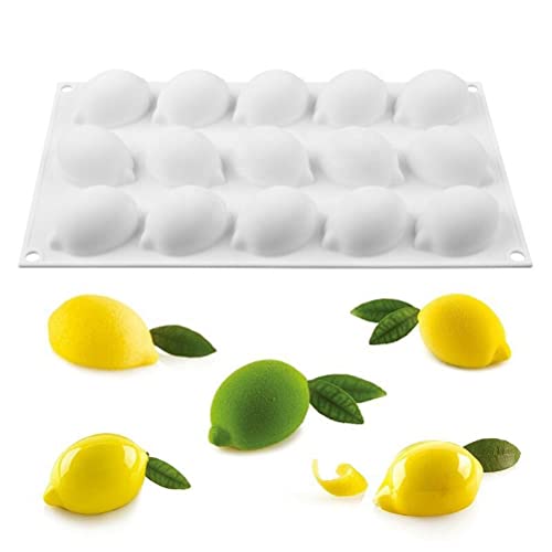 Zitrone Silikonform 15-Kavität Fondantform Antihaft-Silikonformen Backform Süßigkeiten, Seife, Kuchen, Eiswürfel (Zitronen-Silikonform) von BSTCAR