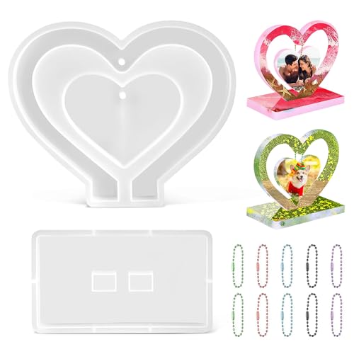 BSTDAYEVER Epoxidharz Formen Herz Wiederverwendbar Epoxidharz Formen Silikon Waschbar Herz Silikonform Flexibel Gießform Herz 18.6x15.4cm Langlebig für DIY Schmuck Home Dekoration und Tisch Geschenk von BSTDAYEVER