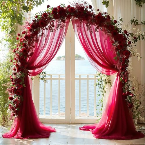 BSTDAYEVER Querbehang Freihanddeko Hochzeitsbogen Gardinen Traubogen Deko Weinrot 1.6x8m Himmelbett Vorhänge Organza Stoff Hochzeit Vorhang Kulissenvorhänge für Hochzeiten Fotografie Party Zeremonie von BSTDAYEVER