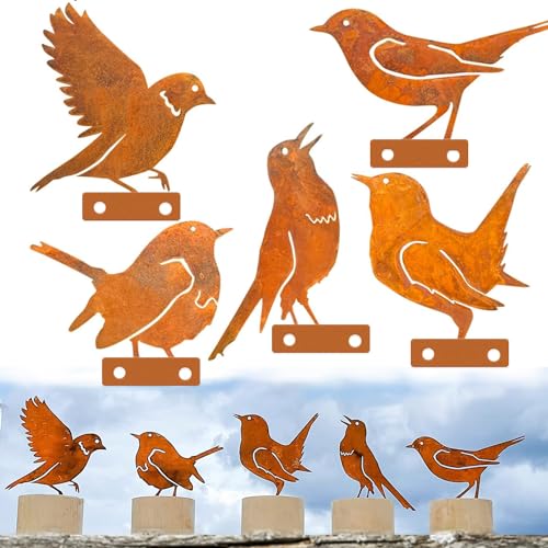 BSTDAYEVER Rost Vögel 5Stk Metall Vogel Wiederverwendbar Rost Vogel Gartendeko Sicherheit Vögel Deko für Garten Dekorationen in Bäumen von BSTDAYEVER