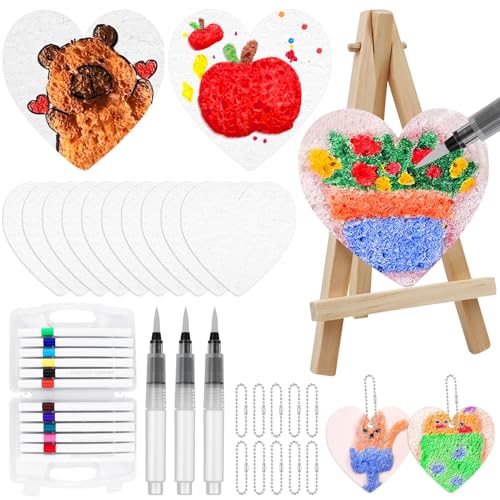 Magic Puffy Paint Set Schaum Textur Malset für Kinder Heart Schwammbilder 3D Foam Texture Painting Paper mit 10 Puffy Malset 12 Farben Stifte 10 Bead String 3 Aquarellstifte 1 Mini Staffelei Magic Puffy Paint Set Schaum Textur Malset für Kinder Heart Schwammbilder 3D Foam Texture Painting Paper mit 10 Puffy Malset 12 Farben Stifte 10 Bead String 3 Aquarellstifte 1 Mini Staffelei von BSTDAYEVER
