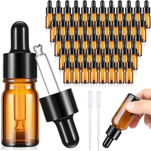 Pipettenflasche 45stk 5ml Tropfflasche Anti Schock Apothekerflasche Pipette Korrosionsbeständig Flasche mit Pipette Wiederverwendbar 6.3×1.5cm Für Ätherisches Öl Aromatherapie Massage (5ml-45stk) von BSTDAYEVER