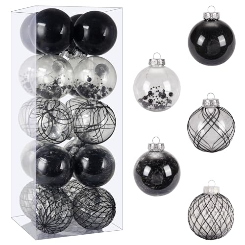 Weihnachtskugel-Ornamente-Set, 20 Karat, groß, klar, schwarz, bruchsicher, 80 mm, Weihnachtsschmuck für Weihnachtsbaumdekorationen, hängende dekorative Kugeln für Halloween, Party, Geschenk von BSTDECOR