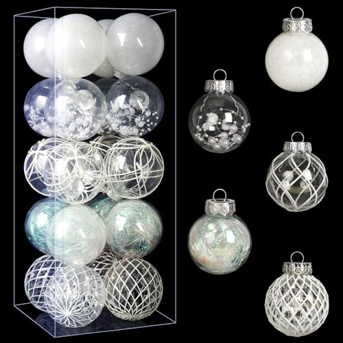 Weihnachtskugel-Ornamente-Set, 20 Karat, groß, transparent, bruchsicher, 80 mm, weiße Weihnachtsschmuck für Weihnachtsbaum, hängende dekorative Kugel für Halloween, Erntedankfest, Weihnachten, Urlaub, von BSTDECOR