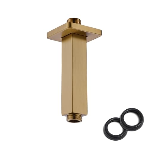 10.2 cm Duscharm mit Flansch Deckenmontage Quadratischer Duschkopf Verlängerungsarm 1/2 NPT gerader Arm für Regenduschkopf Edelstahl Duschkopf Verlängerung Ersatzrohrarm Gebürstetes Gold von BSTIIU