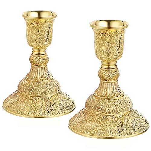 BSTKEY 2 Stück Kerzenhalter Kerzenhalter Ständer, Tischdekoration Stumpenkerze Mittelstück Halter für Spitzkerzen, Gold von BSTKEY