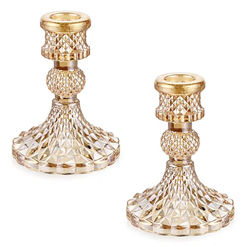 BSTKEY 2 Stück Kerzenhalter aus Glas, dekorativer Kerzenständer für Kerzenständer, transparenter Kerzenständer, Tischdekoration, Gold von BSTKEY