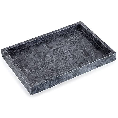 BSTKEY 30x20cm Naturmarmor Stein Aufbewahrungstablett, dekorative rechteckige Platte Tablett Organizer für Küche Badezimmer Kommode Dekor Vanity Counter Couchtisch, schwarz von BSTKEY