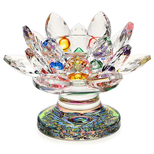 BSTKEY 4.5 "Bunter Kristall Lotus Flower Teelicht Kerzenhalter - Regenbogen Farbe Glas Kerzenhalter Kerzenhalter von BSTKEY