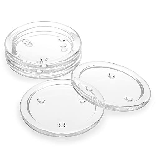 BSTKEY 5 Pack 10cm Glass Round Candle Plates Cup Mat, Transparent Glass Coaster Holder Set Pillar Candlestick Holder Stand for Candles von BSTKEY