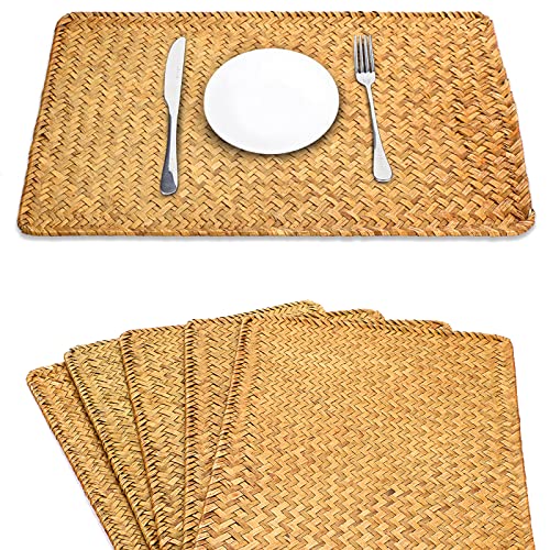 BSTKEY 6 Stück Natürliche Seegras Rattan Platzsets, Gewebte Tischmatte Platzset Kaffeepad für Esstisch und Küche, Rechteckig 17 x 11,8 (Karamell) von BSTKEY