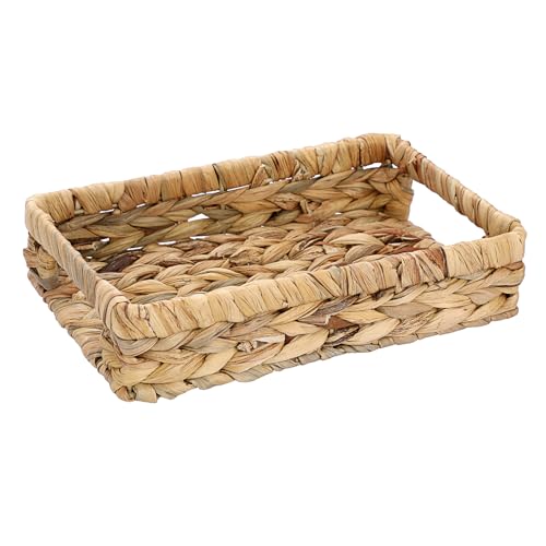 BSTKEY Aufbewahrungskorb aus natürlicher Wasserhyazinthe für Badezimmer, WC, Tank, gewebter Toilettenpapierhalter, Servietten-Organizer, rechteckiges Ablageschale mit Griffen (25 x 16 x 5 cm) von BSTKEY