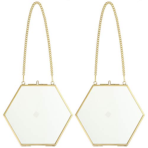 BSTKEY Bilderrahmen, Glas, sechseckig, 8 cm, goldfarben, 2 Stück von BSTKEY