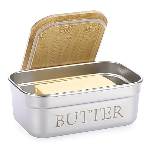 BSTKEY Butterdose mit Deckel für Arbeitsplatte, Edelstahl Butterhalter Behälter mit Silikondichtung, Butterbehälter für Küche, hält 1 Stick West oder 2 Sticks Ostküste Butter von BSTKEY