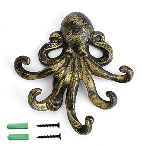 BSTKEY Gusseisen Octopus 5 Tentakel Dekorativer Wandhaken -- Rustikaler Handtuchhaken Schlüsselhaken Garderobenleiste Handtuchhalter (Grün Bronze) von BSTKEY