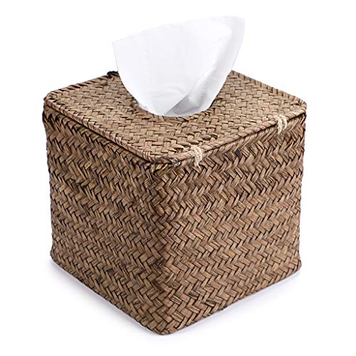 BSTKEY Haushaltswürfel, Seegras Gesichtstücherbox, dekorativer gewebter Papierhalter, Kaffee, 35,6 x 35,6 x 33 cm von BSTKEY