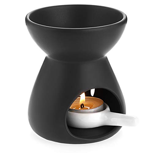 BSTKEY Keramik-Duftlampe Aroma-Diffusor, dekorativer Wachsschmelzbrenner mit kleinem Kerzenlöffel, Kerzenbrenner für Heimbüro, Trichtermodell (schwarz) von BSTKEY