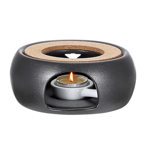 BSTKEY Keramik Teekanne Stövchen mit Teelichthalter und Korkkissen, Schwarz Dekorativ Tee Kaffee Milch Heizung Teekanne Heizung Teelichtbrenner für Teekanne (Sternmuster) von BSTKEY