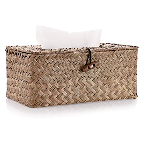 BSTKEY Rechteckige Taschentuchbox aus Seegras, dekorativer gewebter Papierhalter, Kaffeebraun, 68 x 30 x 22 cm von BSTKEY