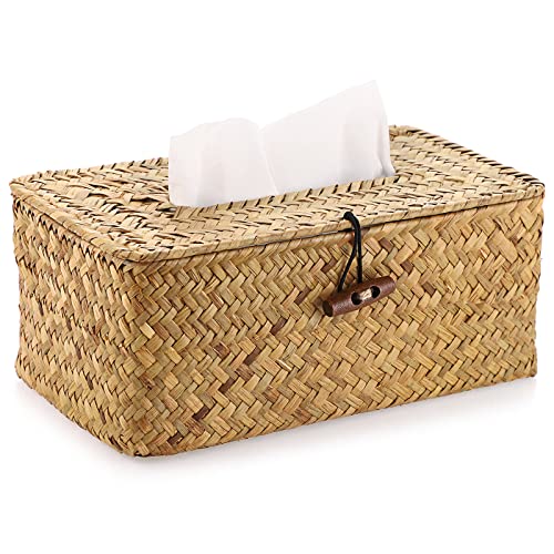 BSTKEY Rechteckige Taschentuchbox aus Seegras für den Haushalt, dekorativer gewebter Papierhalter, Originalfarbe, Gelb, 68 x 30 x 22 cm von BSTKEY