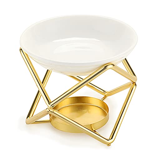 BSTKEY Metallölbrenner Dekorativer Wachsschmelzbrenner mit Keramikschale, Wohnkultur Aroma Diffusor Kerzenbrenner, Gold von BSTKEY