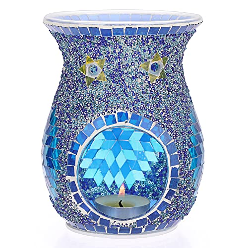 BSTKEY Mosaik Glas Ätherisches Öl Brenner Wachs Schmelzbrenner, Blauer Duft Öl Warmer Teelicht Kerzenhalter Brenner Home Decor Räucherstäbchen Aroma Diffusor Wachsbrenner von BSTKEY