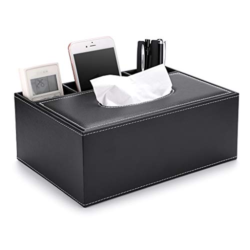 BSTKEY PU-Leder Household Office Rechteckige Tissue Box mit Remote-Aufbewahrungsbox - Eleganter und stilvoller Serviettenhalter für zu Hause Schreibtisch-Aufbewahrungsbox, Schwarz von BSTKEY