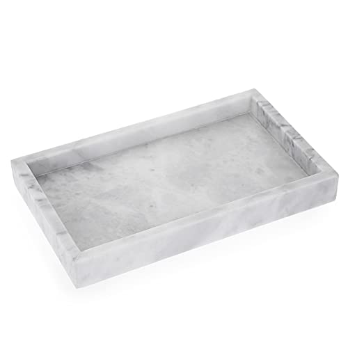 BSTKEY Serviertablett aus natürlichem Marmorstein für Couchtisch, rechteckig, Schmucktablett, Organizer, dekoratives Badezimmer, Waschtisch, WC-Tank, Badewannen-Tablett, 25x15 cm (grau) von BSTKEY