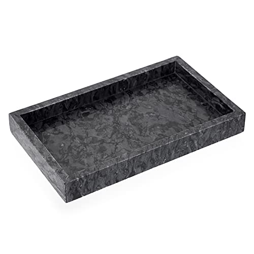 BSTKEY Serviertablett aus natürlichem Marmorstein für Couchtisch, rechteckig, Schmucktablett, Organizer, dekoratives Badezimmer, Waschtisch, WC-Tank, Badewannen-Tablett, 25x15 cm (schwarz) von BSTKEY