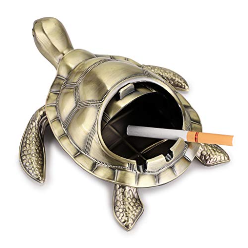 BSTKEY Vintage Winddichter Aschenbecher mit Deckel – Metall Retro Schildkröte Modellierung Tischaschenbecher Zigarre Aschenbecher für den Außen- und Innenbereich (Grüne Bronze) von BSTKEY