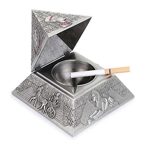 BSTKEY Vintage Winddichter Aschenbecher mit Deckel – Pyramidenmodellierung Tischaschenbecher Zigarre Aschenbecher für den Außen- und Innenbereich, Retro Home Office Dekoration (Silber) von BSTKEY