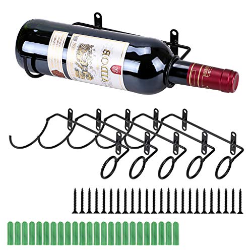 BSTKEY Weinflaschenhalter zur Wandmontage, Eisen, für Rotwein, Getränke, Likörflaschen, Metallhalterung zum Aufhängen, 6 Stück Flaschenmund nach rechts von BSTKEY