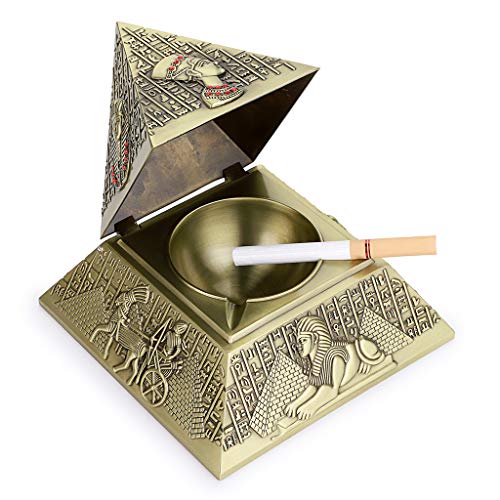 BSTKEY Winddichter Aschenbecher im Vintage-Stil mit Deckel - Pyramid Modeling Table Aschenbecher (Green Bronze) von BSTKEY