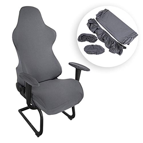 BTSKY Graue dehnbare Gaming-Stuhlhussen – Ergonomische Büro-Computer-Stuhlhussen für Computer mit Liegestuhl, Rennstil, Bürostuhl (keine Stühle) von BSTKEY