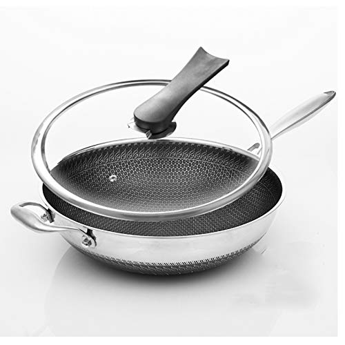 BSTL Antihaft-induktions-Wok Mit Deckel - 38 cm - Pfanne Mit Gehärtetem Glasdeckel Und Rutschfesten, Kühlen Griffen Umrühren,36CMWithears-B von BSTL