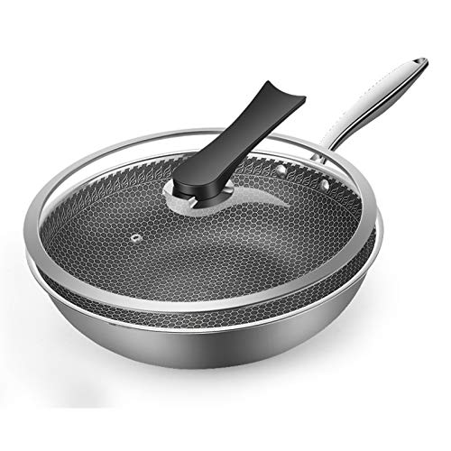 Professionelle Antihaft-Sauteuse-Pfanne Aus Edelstahl Mit Deckel - 32 Cm - Induktionspfanne Mit Deckel Aus Gehärtetem Glas Und Hitzebeständigen Griffen,A-32CM von BSTL