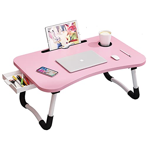 BSTMOME Laptop Schreibtisch Bettständer Faltbarer Laptop Tisch Klappbar Frühstückstablett Tragbarer Schoß Stehschreibtisch Lesen und Schreibtisch Halter mit Schublade für Bett Couch Sofa Boden (Rosa) von BSTMOME