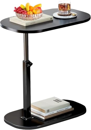 BSTMOME TV-Tablett, höhenverstellbar und 90° Flip-Over-Panel-Design, Sofa-Arm-End-Beistelltisch zum Essen, Laptop, Couch, Bett, Abendessen oder kleine Räume (schwarz) von BSTMOME