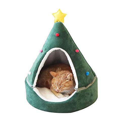 BSTOB Katzenhöhlen Häuser, Weihnachten Haustier Höhle Kreatives Dreieck Stern Baumform Katzenhaus Haustier Nest für Katzen Kätzchen von BSTOB