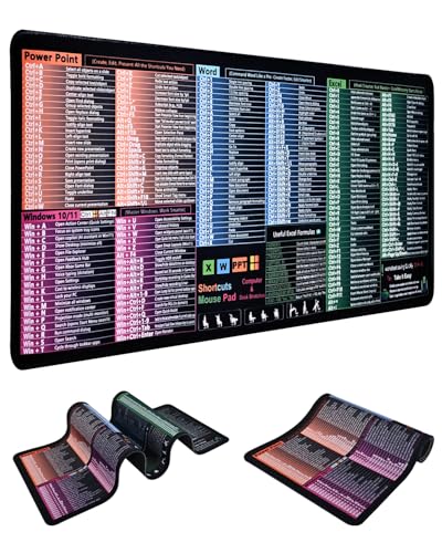 Großformatige Schreibtischunterlage mit Excel-Kurzbefehlen & Tastaturkürzeln - Wasserdichte Büro Gaming Mousepad, Rutschfest, Vernähte Kanten für Word/Outlook/PowerPoint (Office Shortcuts Pink) von BSTOT