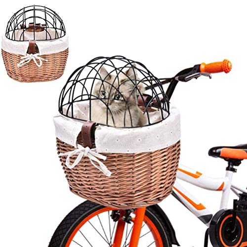Fahrradtasche, Hunde-Fahrradkorb, Vorderkorb, Weide, gewebter Fahrradkorb, Haustierkorb für Hunde, Welpen, Katzen von BSTQC