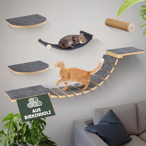 Modulares Katzen Kletterwand Set - aus Birkenholz | 5-in-1 Katzen Wandelemente mit Katzenbett & Laufsteg | Max. 35kg Belastbar, Einfache DIY-Montage Modulares Katzen Kletterwand Set - aus Birkenholz | 5-in-1 Katzen Wandelemente mit Katzenbett & Laufsteg | Max. 35kg Belastbar, Einfache DIY-Montage von BSWAY