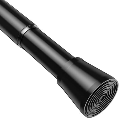 BSYXLSX 1Stück Gardinenstange ohne Bohren Schwarz 71-155 cm – Ø 25 mm Verstellbare teleskopstange zum Klemmen, für Vorhänge, Duschvorhangstange & Garderobe Curtaln rod -Circle Head von BSYXLSX